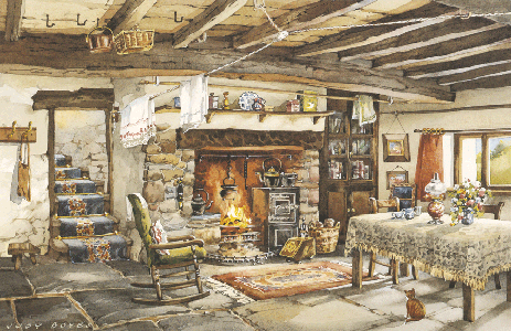 Living Room on Farmhouse Interior A Family Living Room Complete With Open Fire And